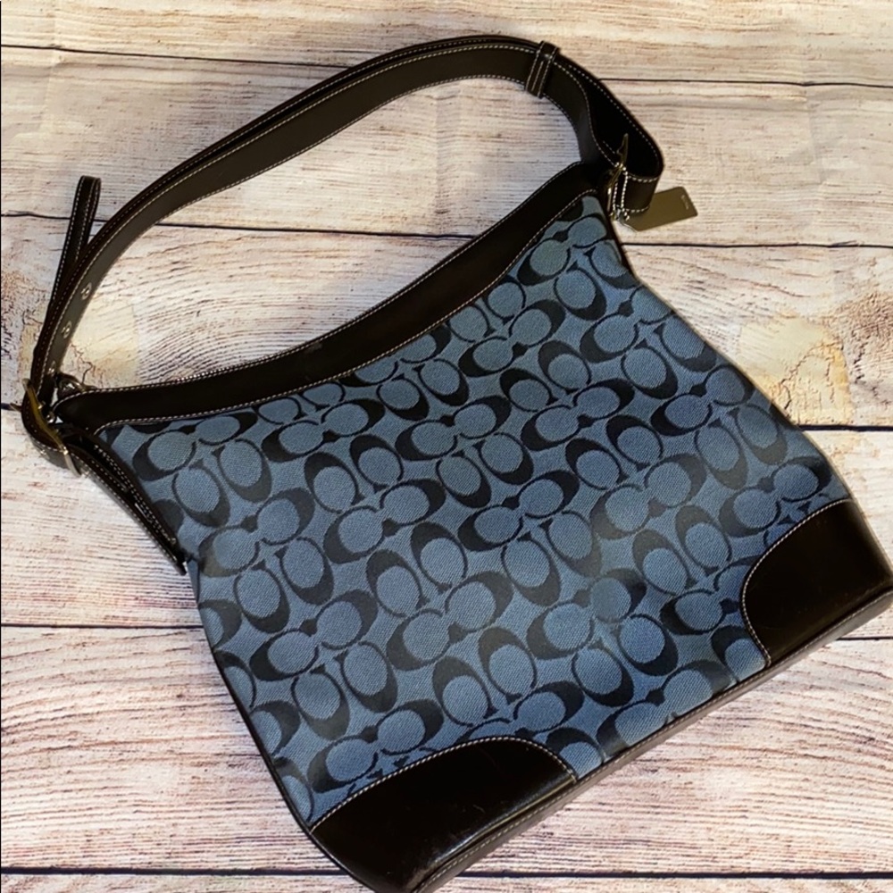 Coach Blue and Black Signature Convertible Purse